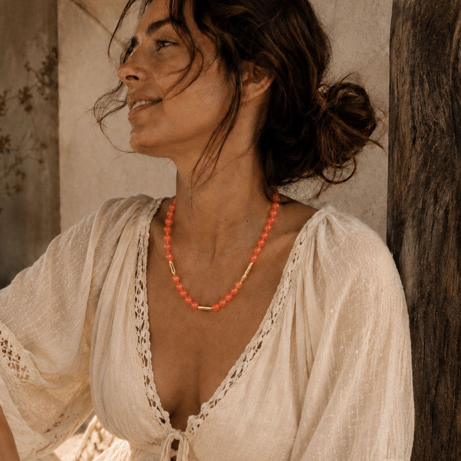 Collar de piedras |  SKYE Ocaso | Jade Salmón | La Veleza