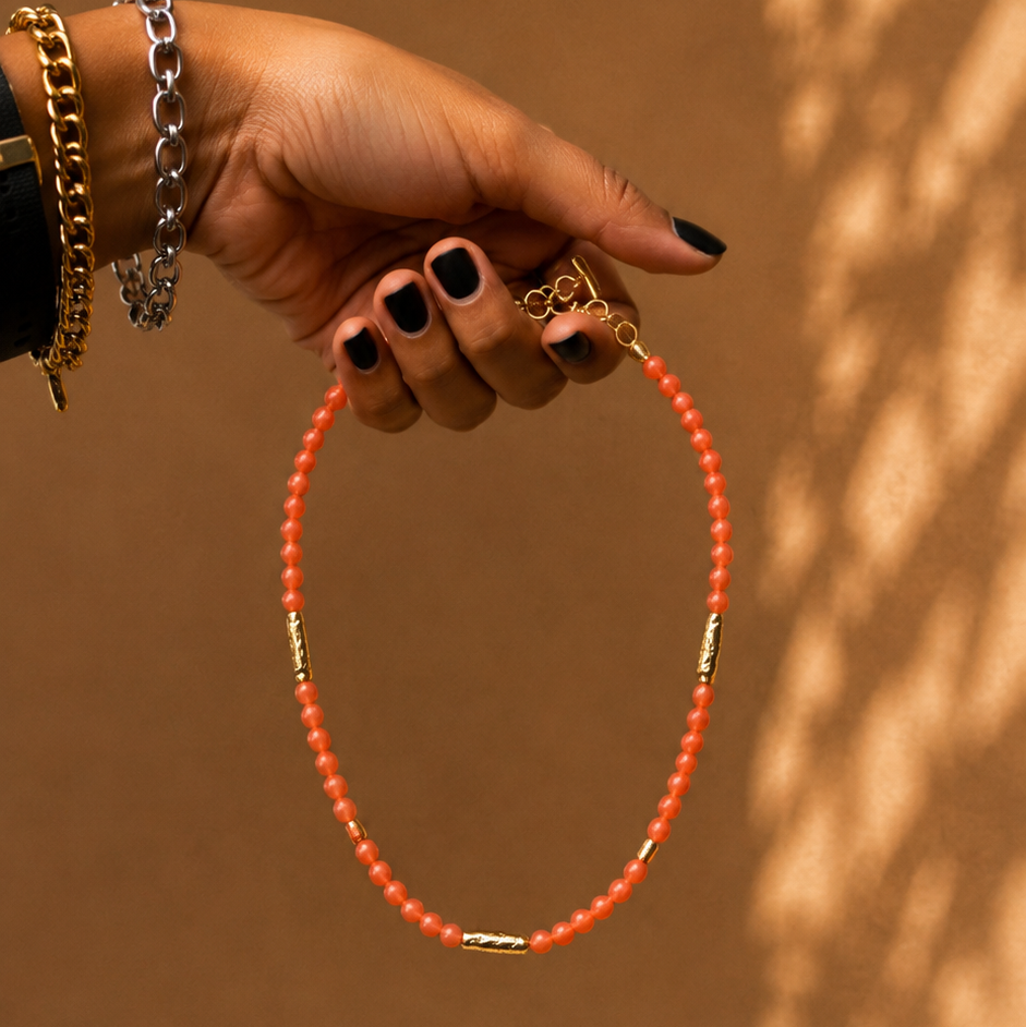 Collar de piedras |  SKYE Ocaso | Jade Salmón | La Veleza