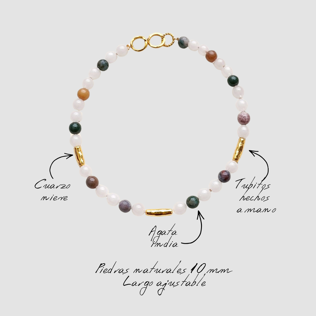 Collar de piedras |  SKYE Nahla | Cuarzo Lechoso y Ágata India | La Veleza