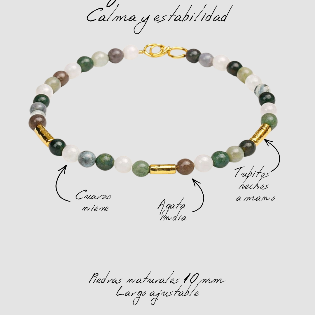 Collar de piedras |  SKYE Gaia | Ágata India y Cuarzo lechoso | La Veleza